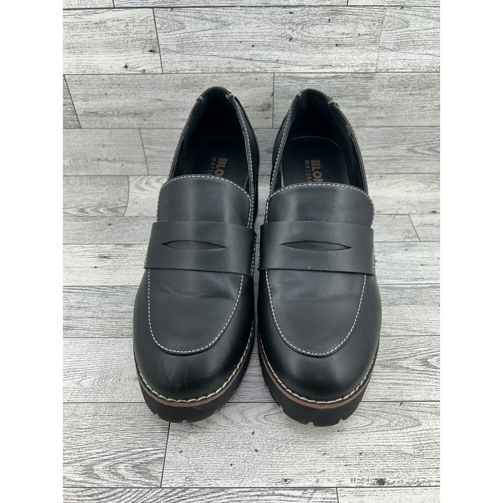 Blondo Dulce Black Leather Waterproof Lug Sole Penny Loafers Women Sz 10M B3614
